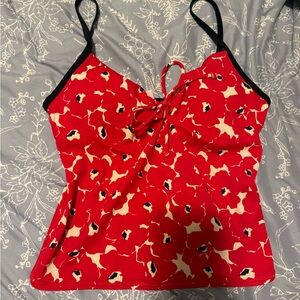 Victoria's Secret Red Floral Tie-Front Cami with Black Trim